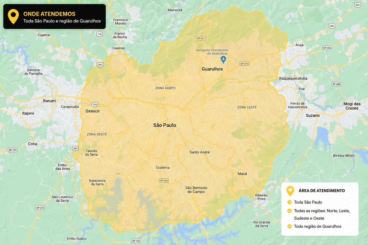 Mapa das regiões onde atendemos